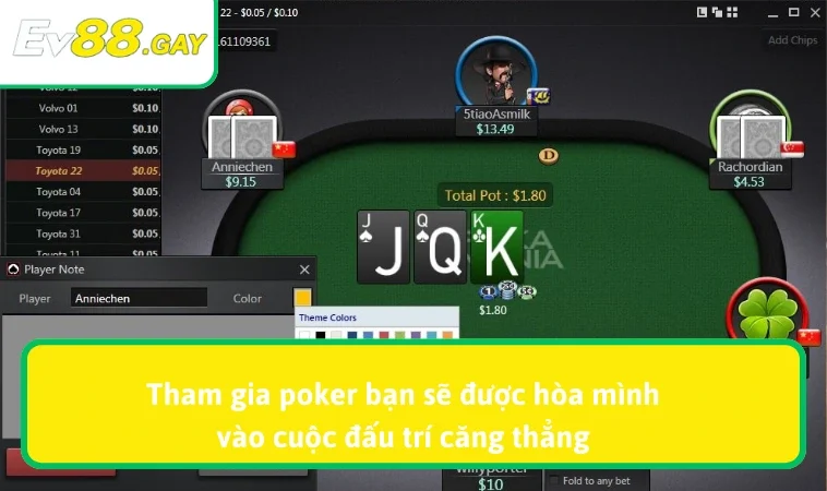 game bai ev88 2 Tham gia poker bạn sẽ được hòa mình vào cuộc đấu trí căng thẳng