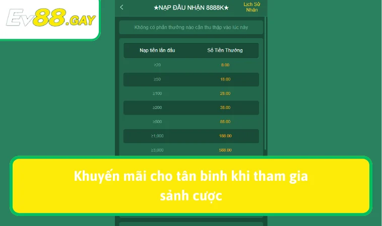 khuyen mai ev88 02 Khuyến mãi EV88 cho tân binh khi tham gia sảnh cược